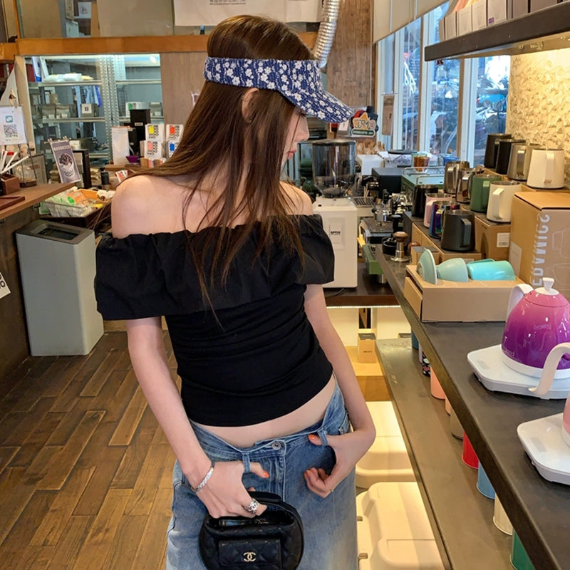 フレンチショートオフショルトップス