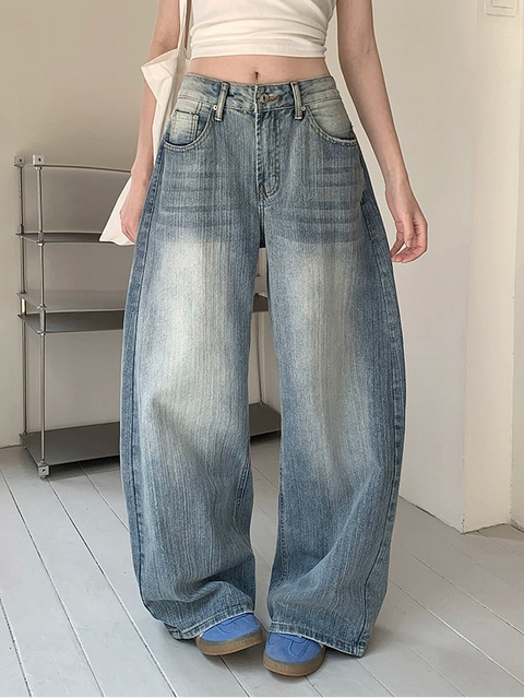 レトロ ワイドレッグ ハイウエストジーンズ