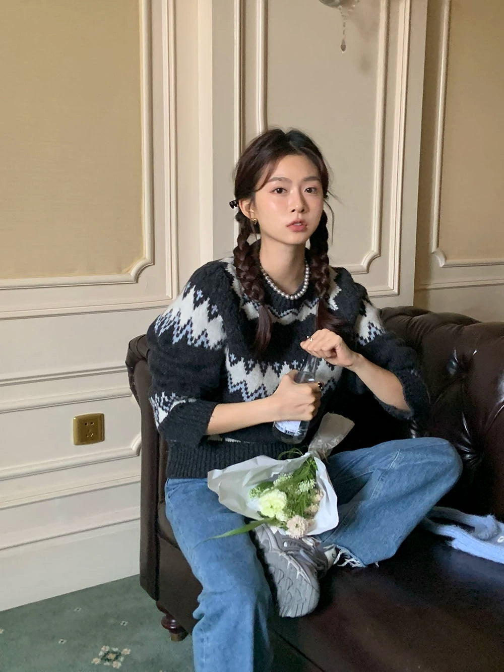 ソフトガーリーノルディックニット