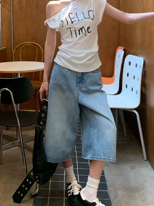 ライトブルーサマーハーフデニムパンツ