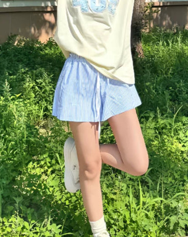 レイヤードストライプショートパンツ