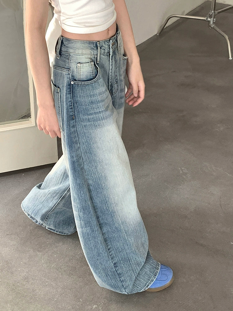 レトロ ワイドレッグ ハイウエストジーンズ