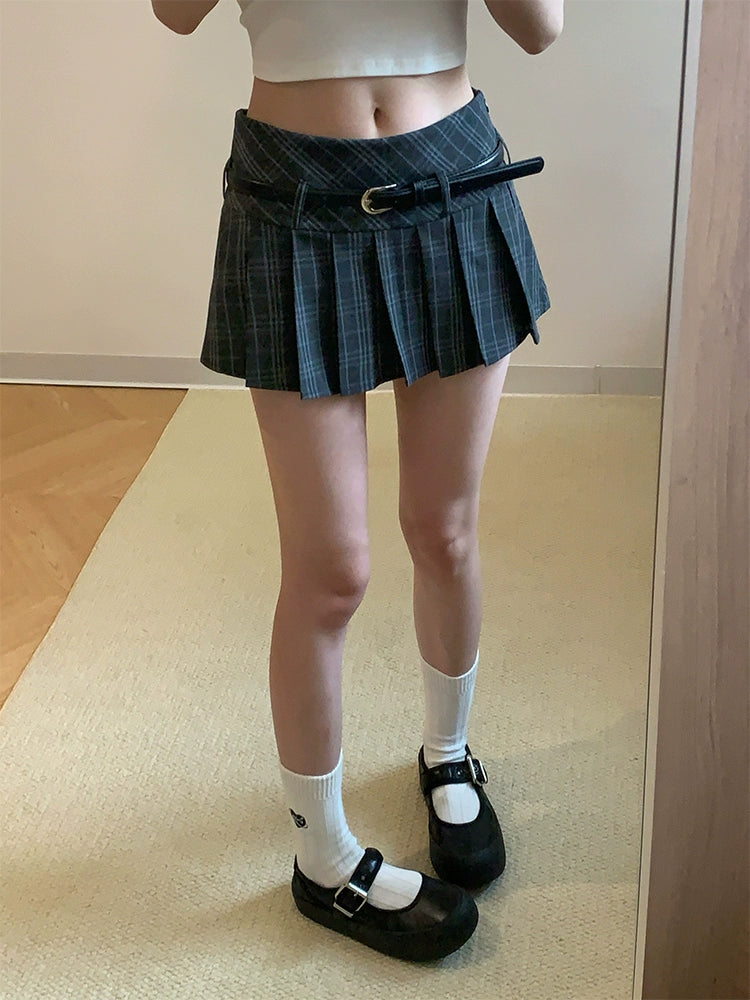 チェックプリーツベルトスカート