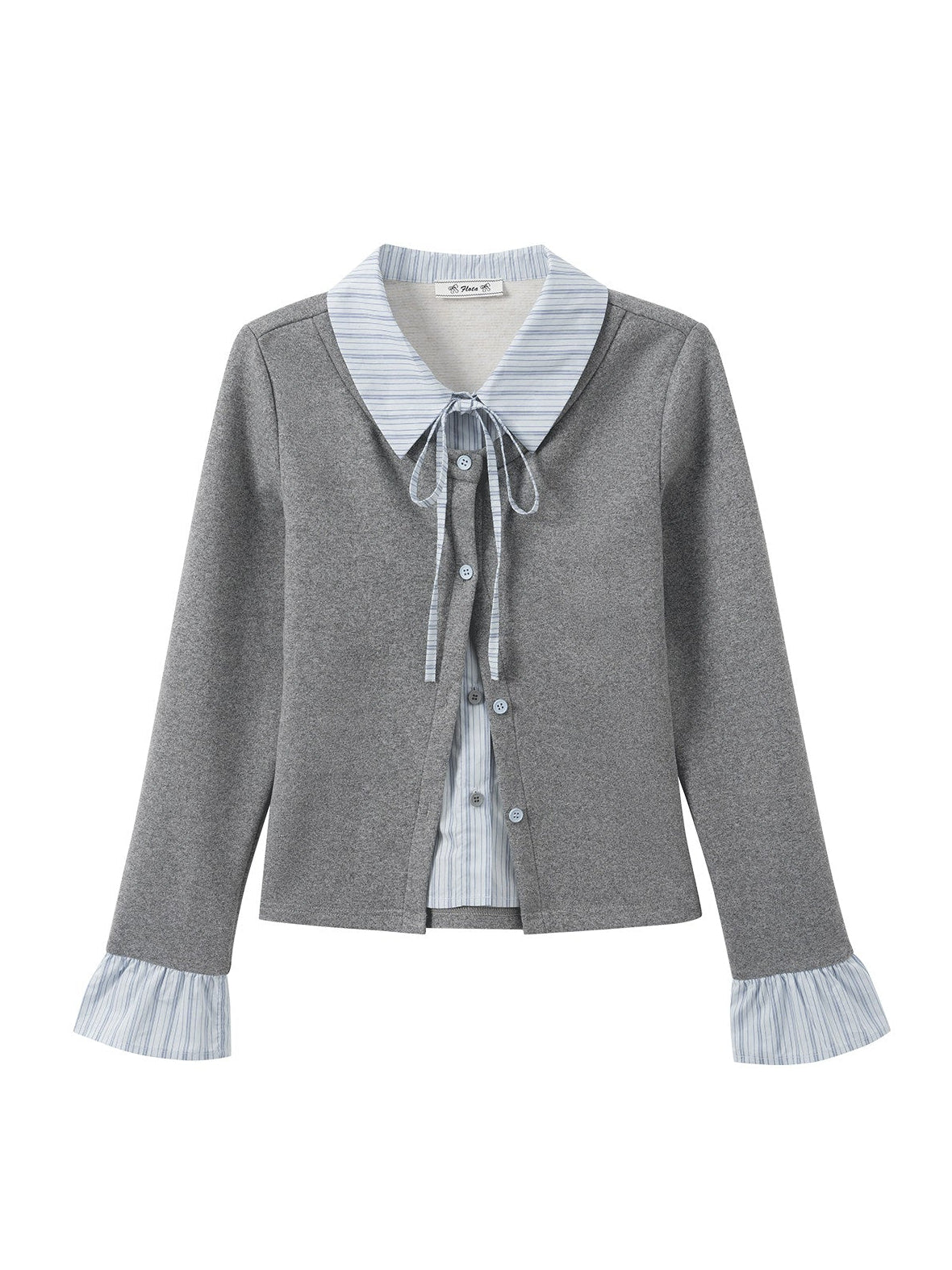 フェイクツーピースストライプポロカラーシャツ