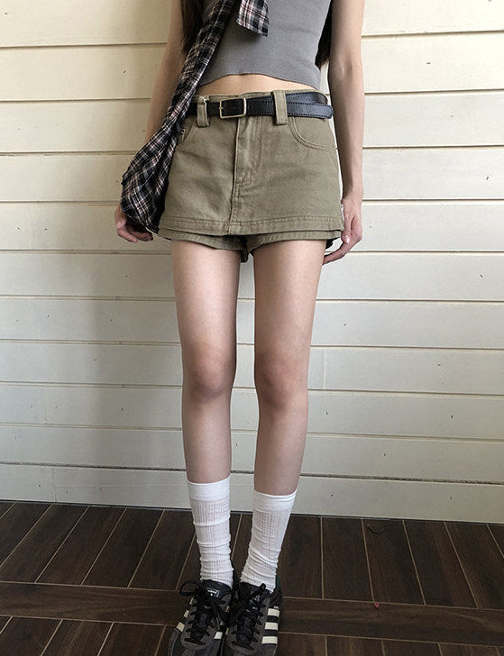 レトロカーキデニムスカート