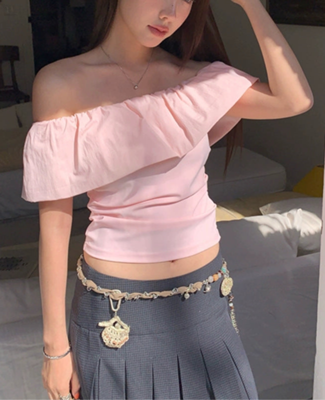 フレンチショートオフショルトップス