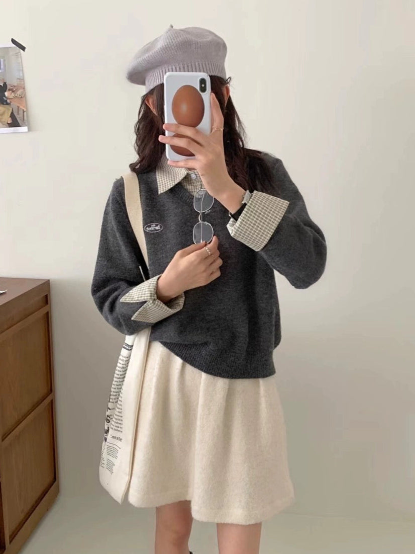 フェイクシャツツーピースルーズトップス