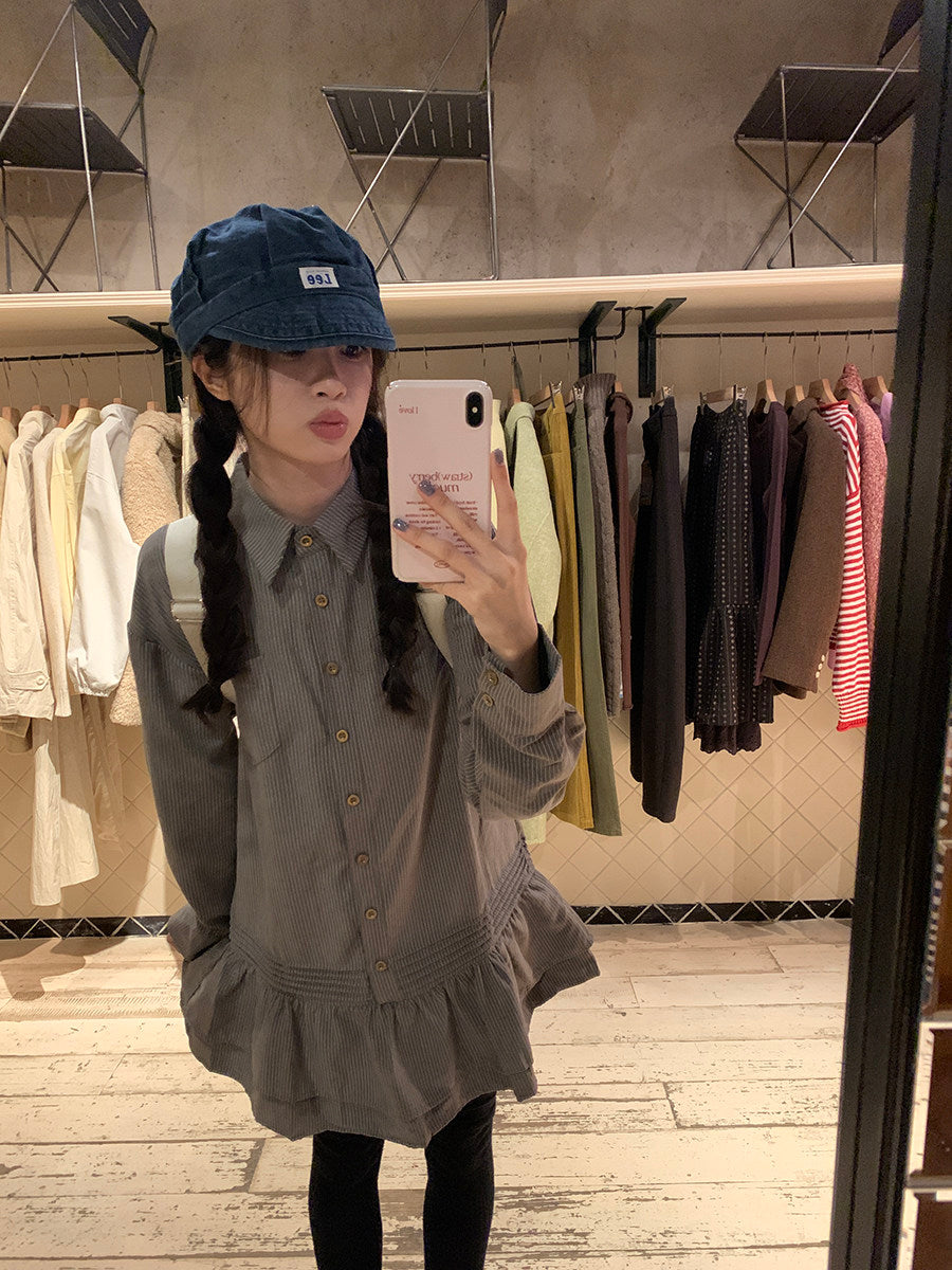 ストライプフリルシャツドレス