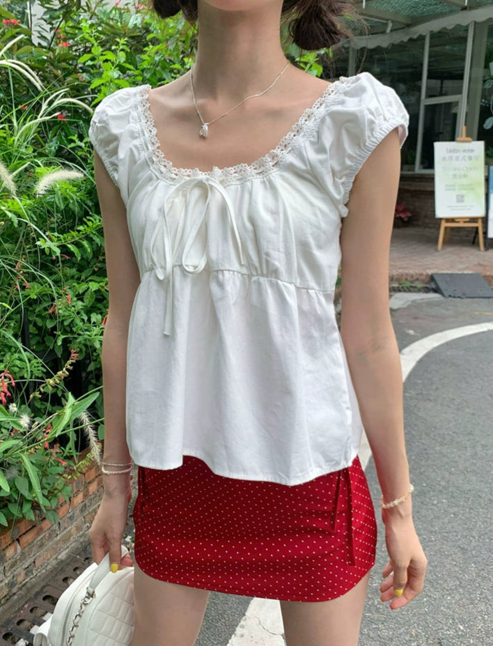 シンプルリボンレースブラウス