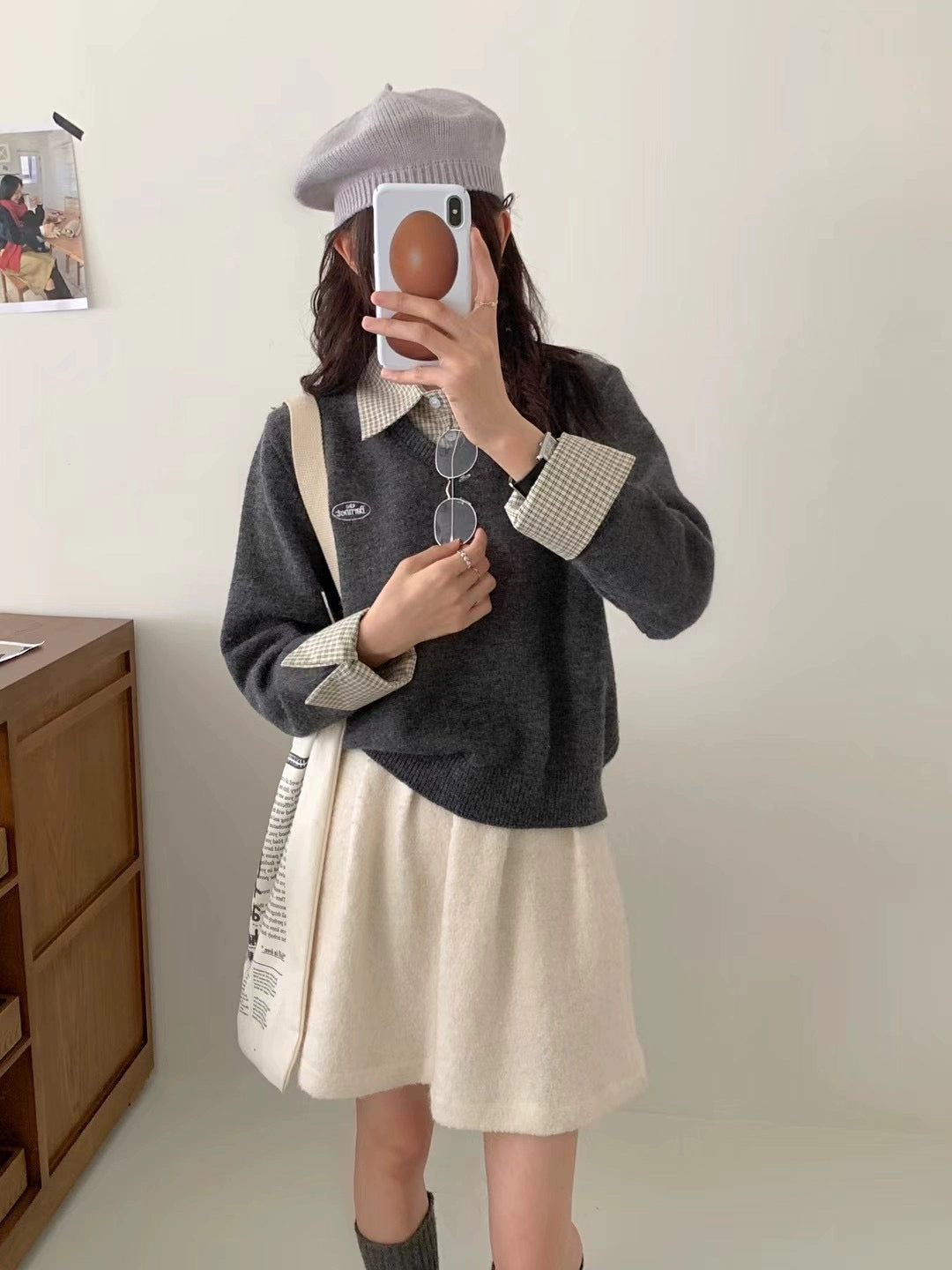 フェイクシャツツーピースルーズトップス