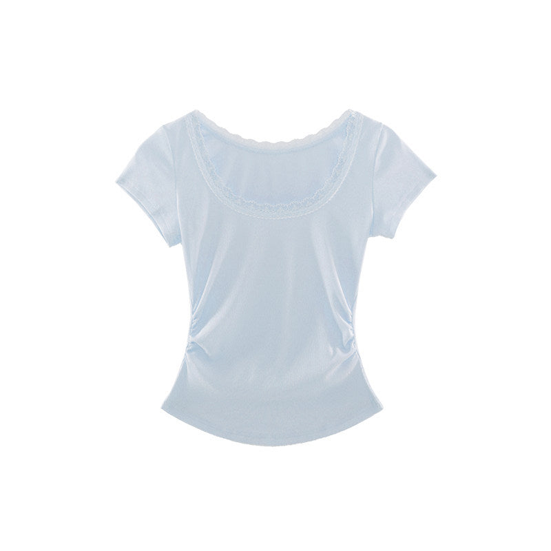 レーストリムリブTシャツ