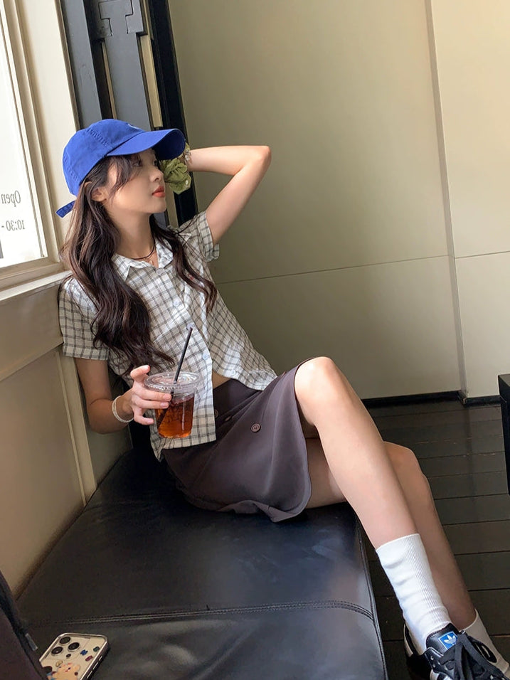 レトロチェックホワイトシャツ