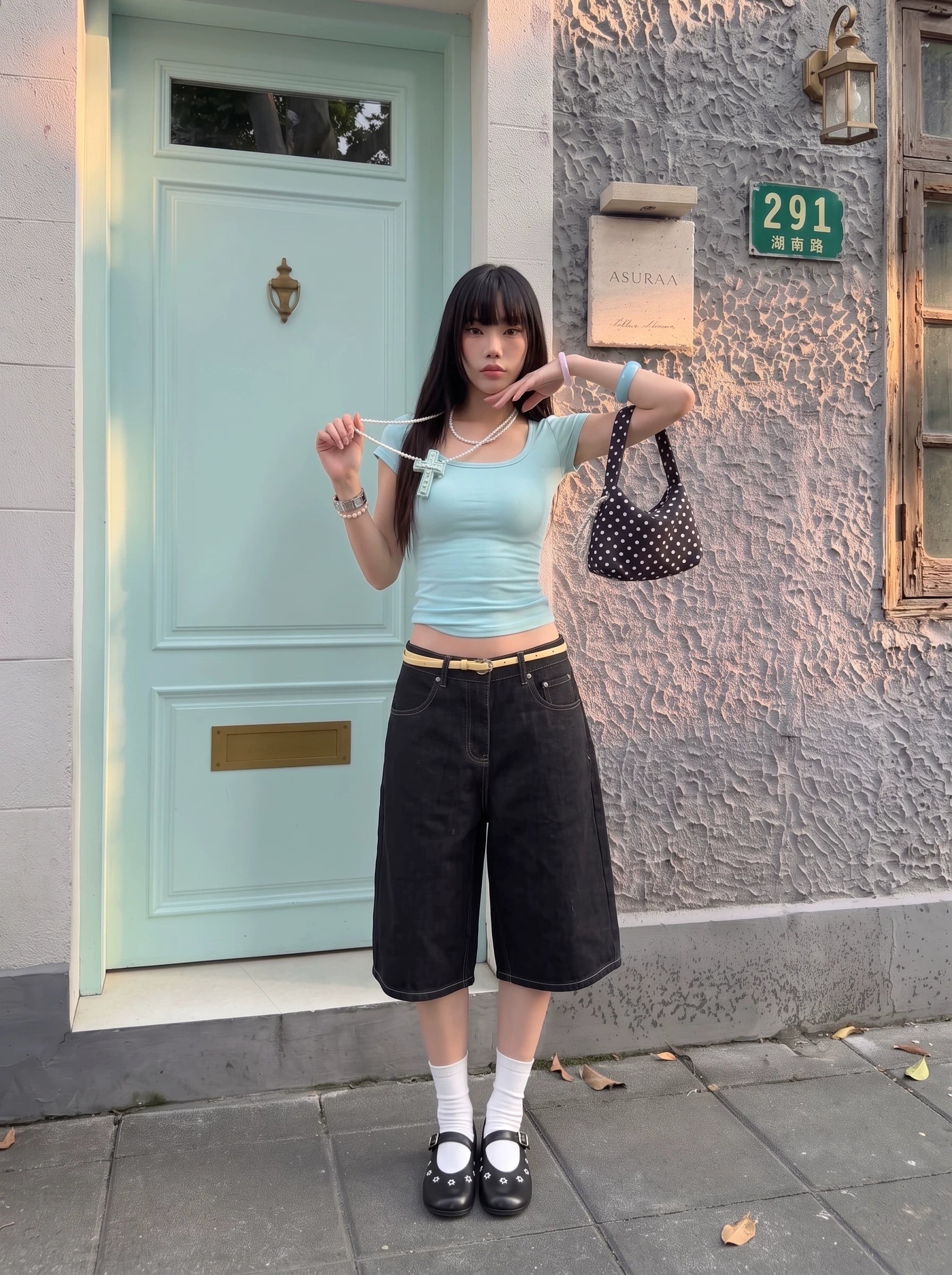 アメリカンUネックミントTシャツ
