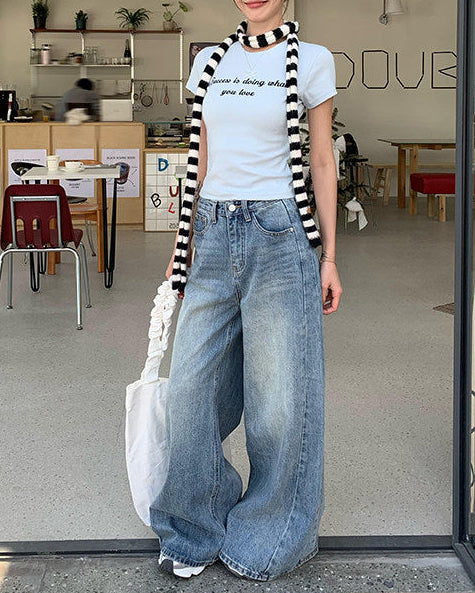 ヴィンテージウォッシュワイドデニムパンツ