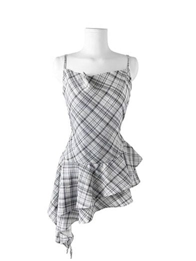 チェックフリルキャミソールドレス