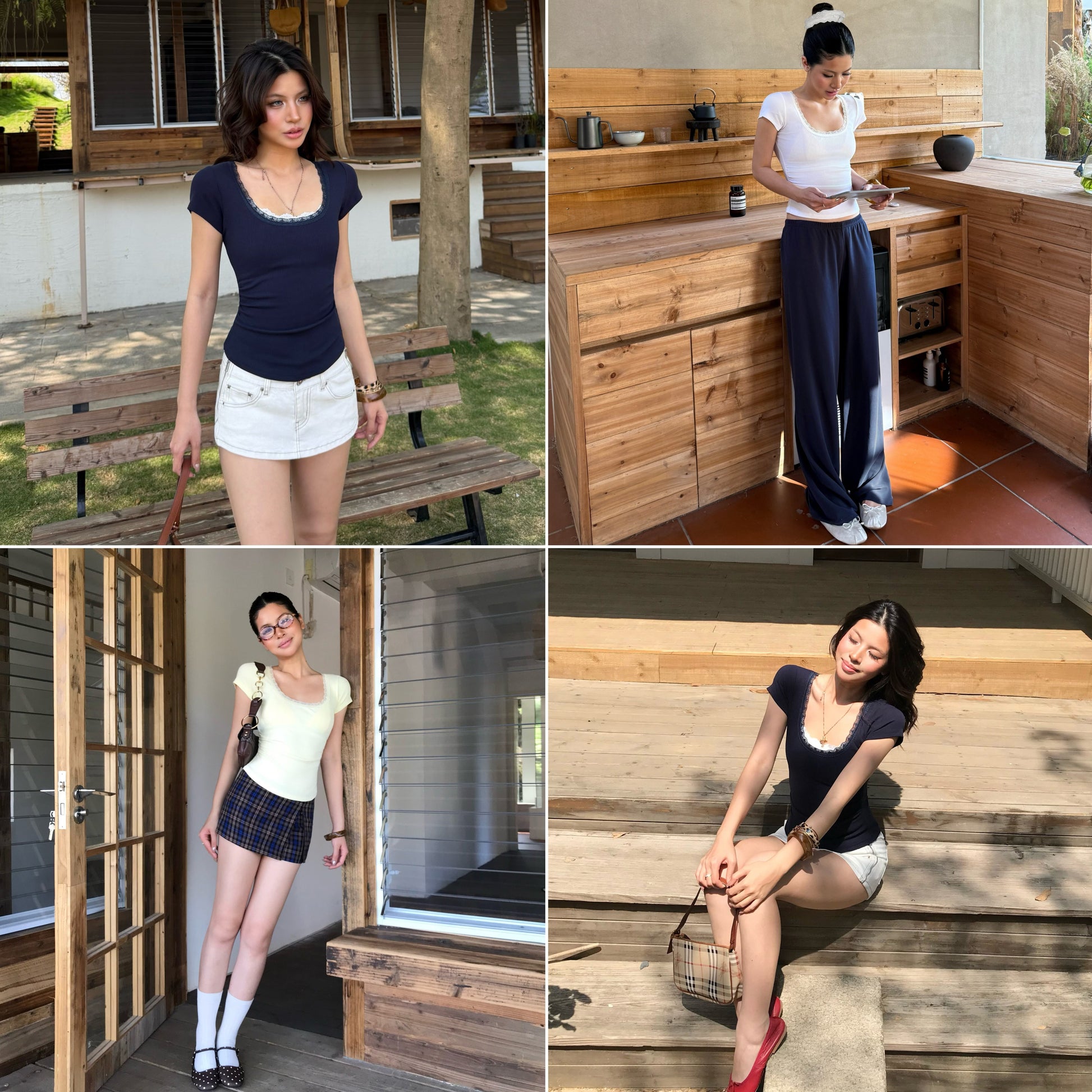 レーストリムリブTシャツ