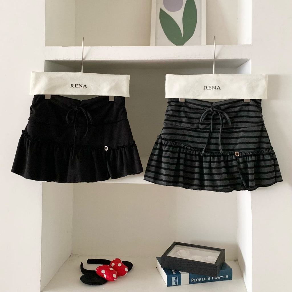 ストライプボタンフリルスカート