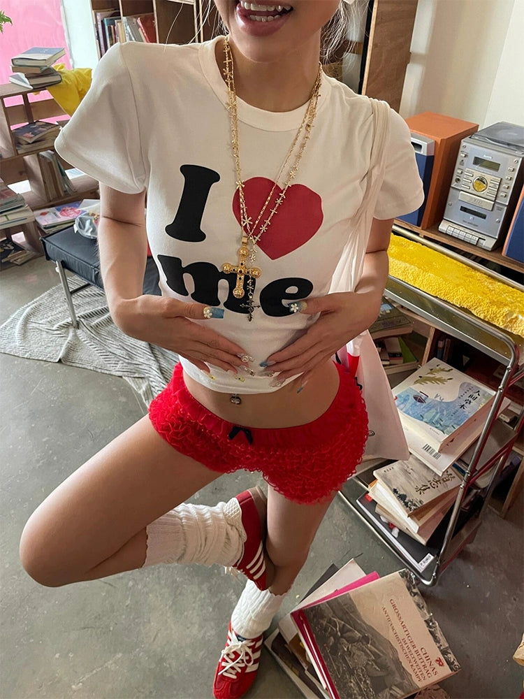 I LOVE ME クロップドスリムTシャツ