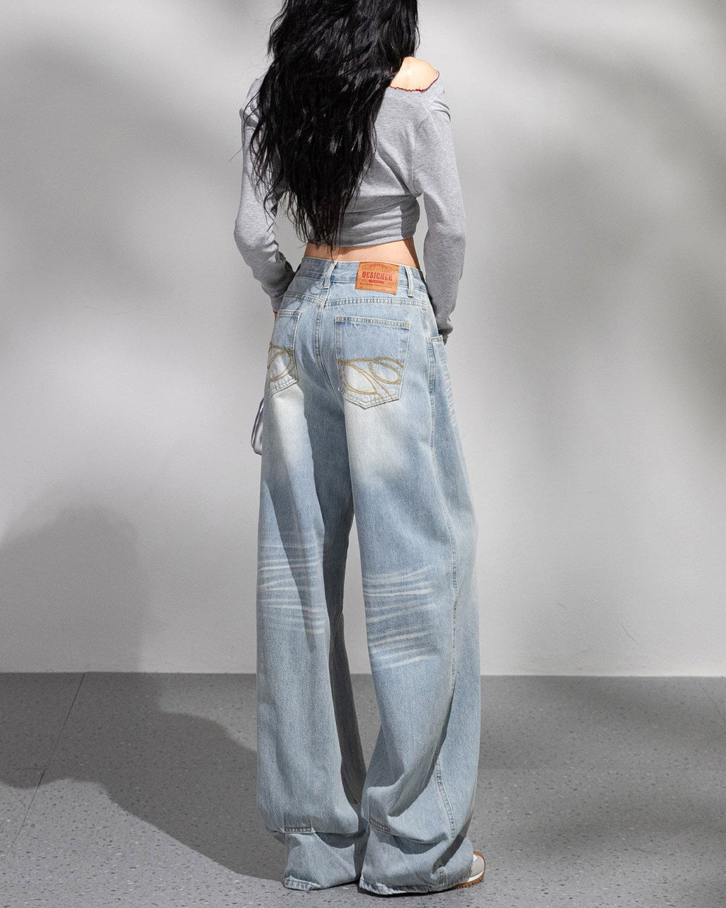 ヴィンテージワイドレッグドレープデニムパンツ