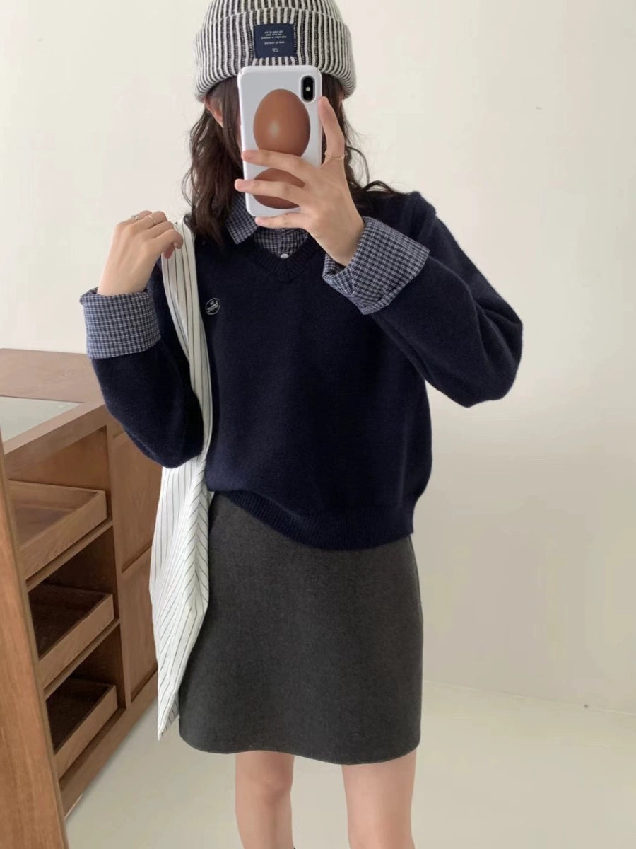 フェイクシャツツーピースルーズトップス