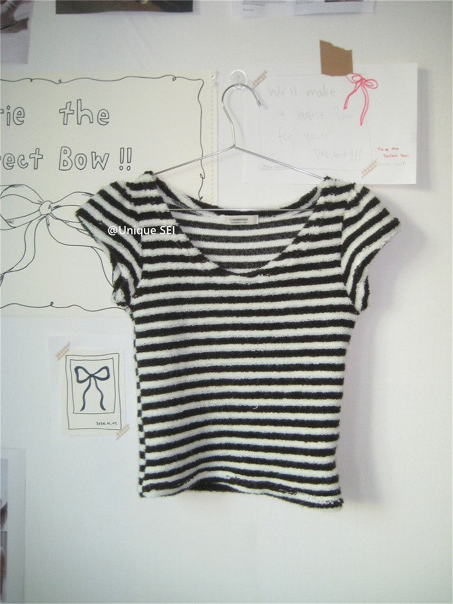 レトロブロッキングストライプニット T