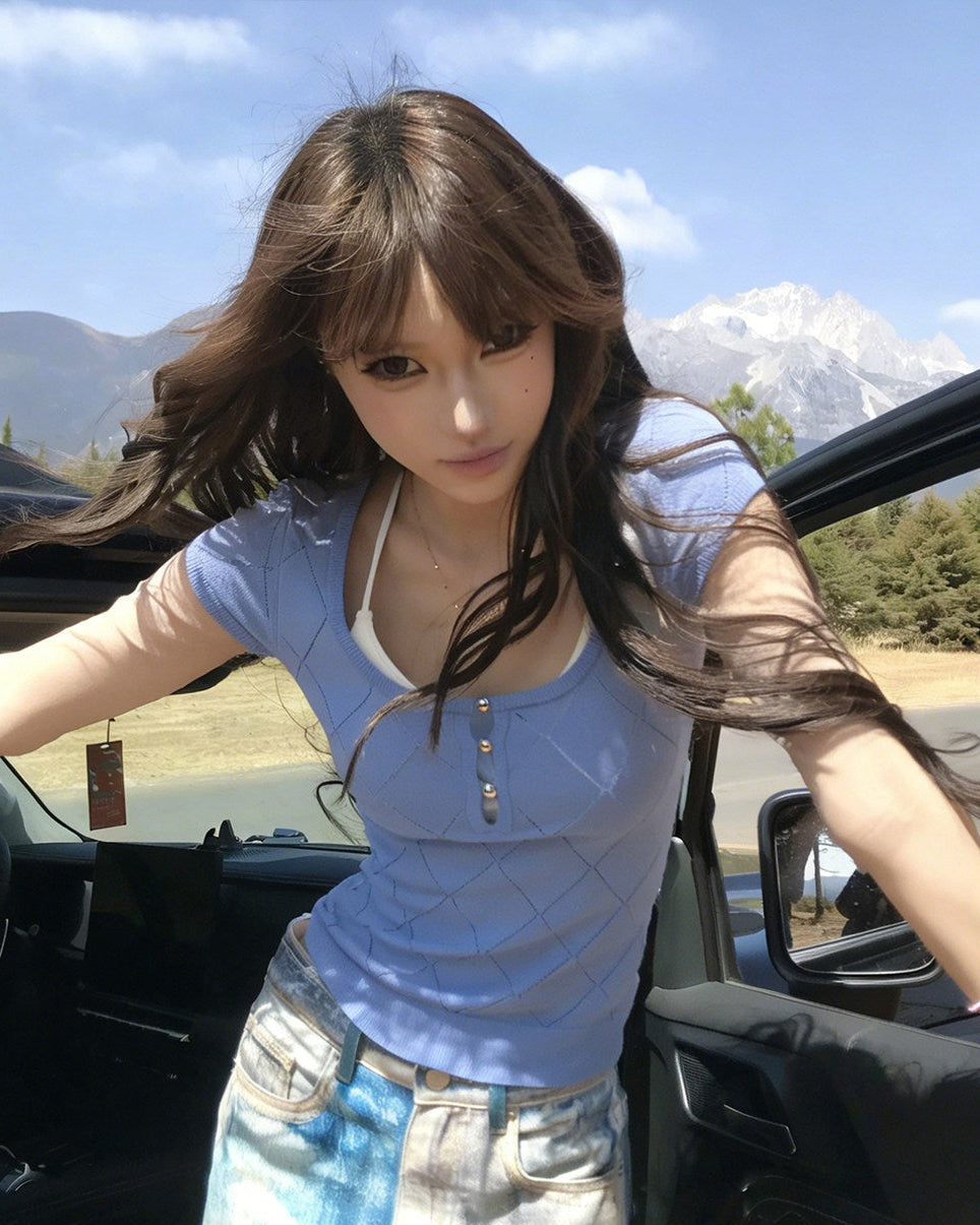ブルーニットTシャツ