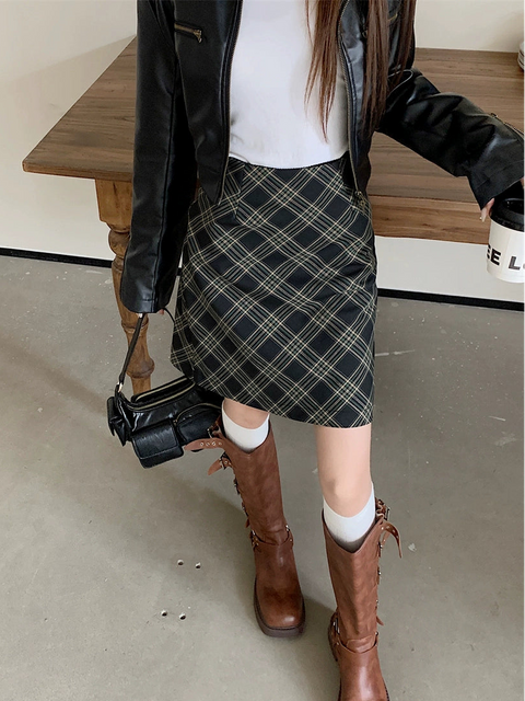 アメリカンレトロチェック柄ミディアムスカート