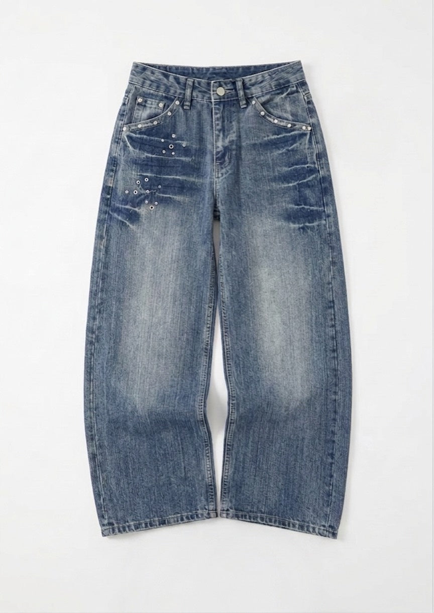 ヴィンテージスタッズワイドロングジーンズ